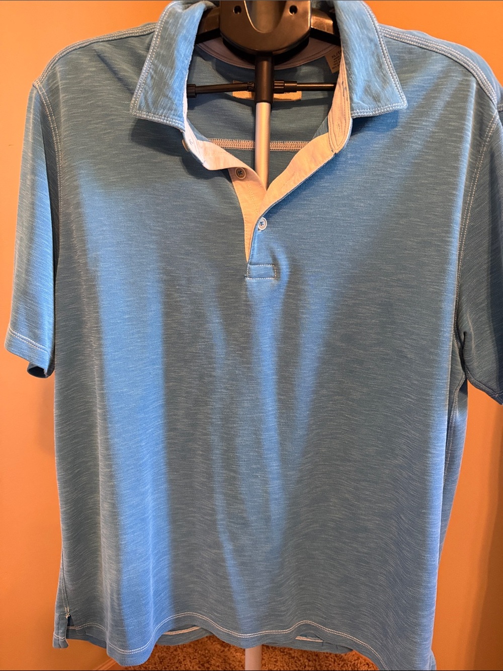 Tommy Bahama Blue Short Sleeve Polo with Contrasting Pale Placket